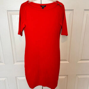 Ralph Lauren Black Label Red Dress Size Large Never Worn‎ Button Accent